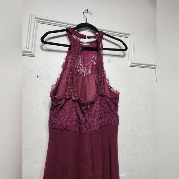 Lulu's Dance All Evening Burgundy Lace Maxi Dress Wedding Party Guest  Holiday
